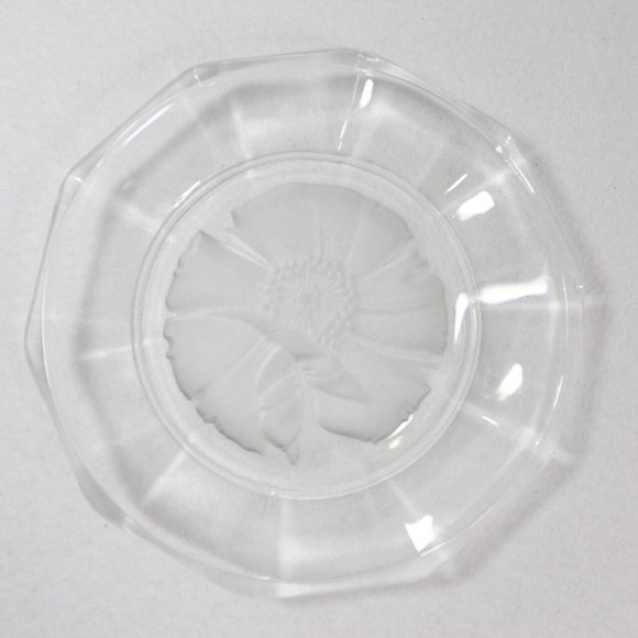 Vintage Emanuel Ungaro Etched Crystal Dish Dogwood Japan Clear Glass Bowl 7.5" - Picture 2 of 6